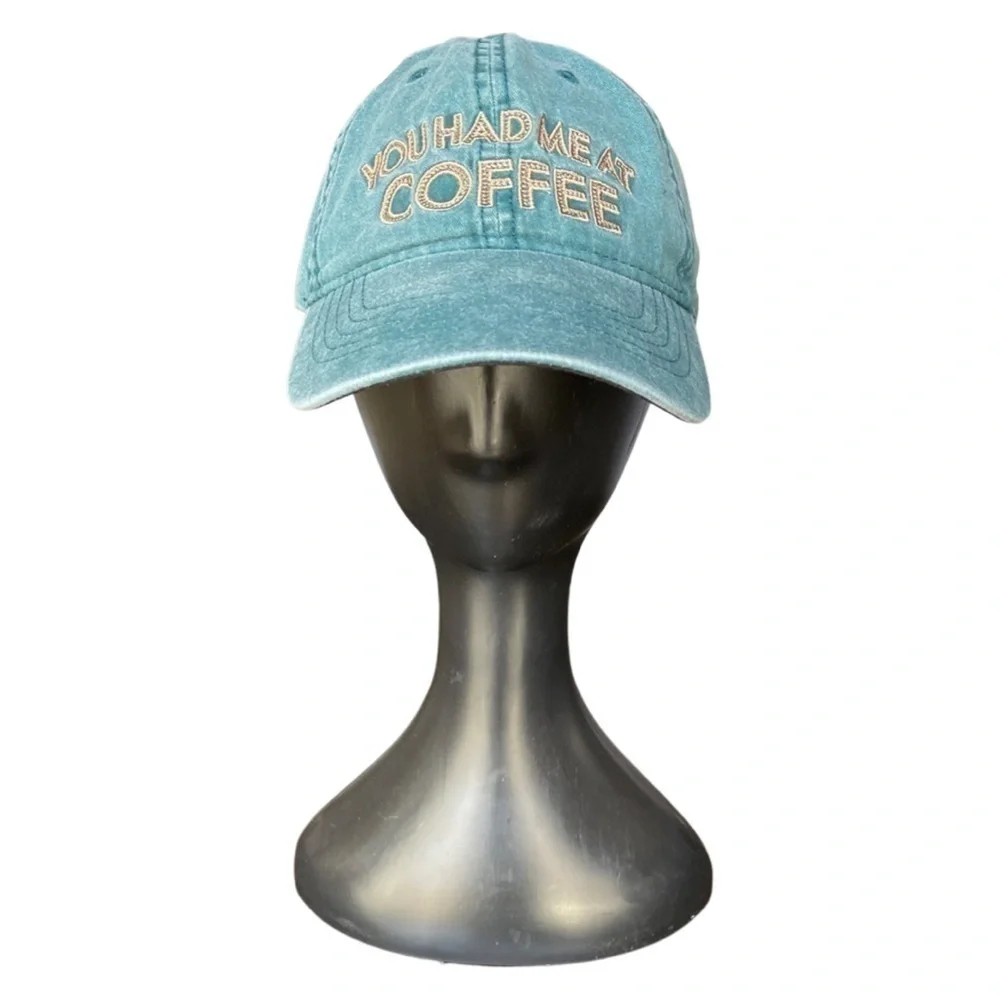 “You had me at coffee” Adult Ball Cap with Adjustable Leather Strap